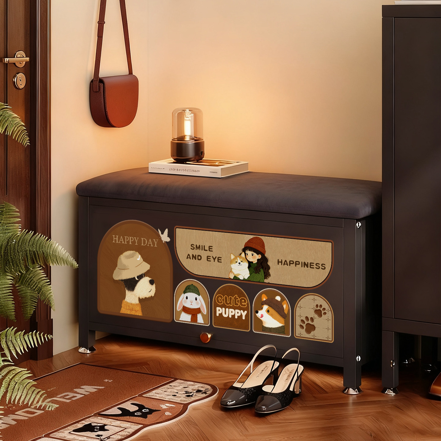 入户换鞋凳家用门口轻奢高级感可坐鞋柜一体中古进门穿鞋凳