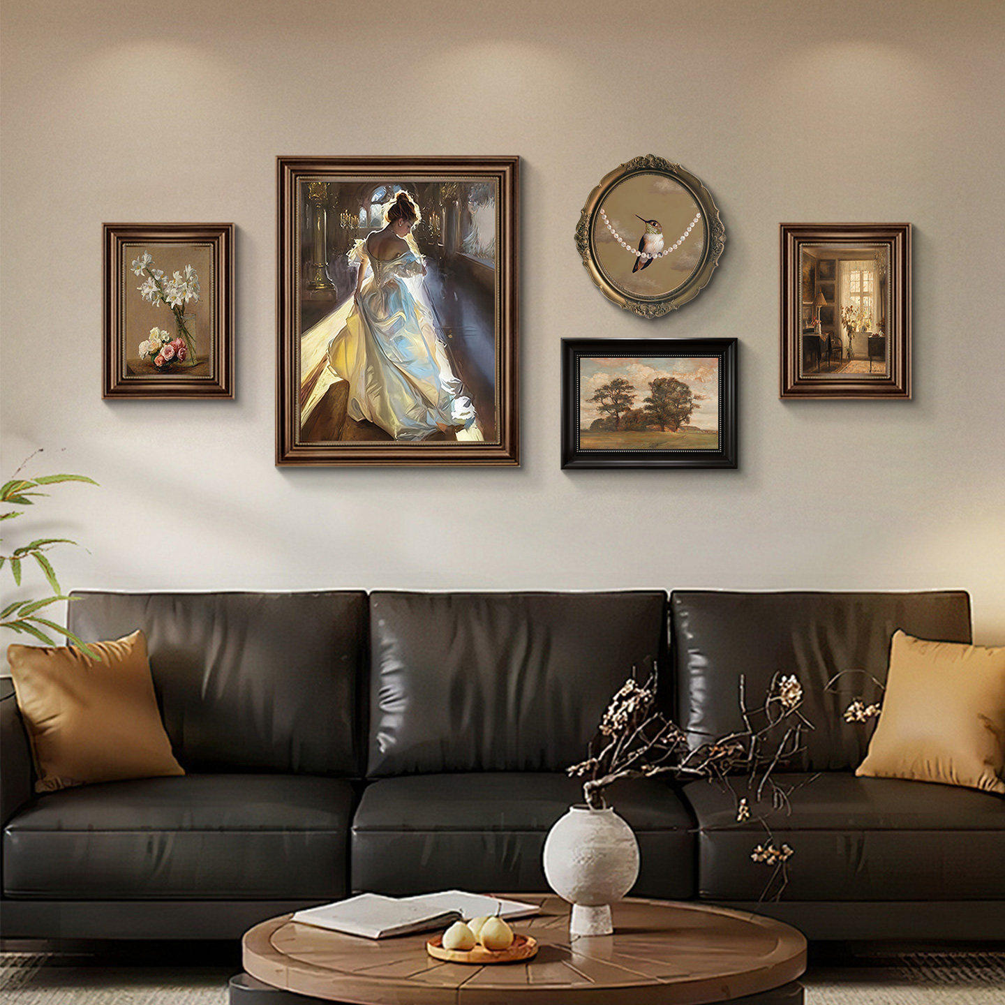 法式复古花卉油画客厅装饰画美式人物沙发墙挂画小众艺术卧室壁画