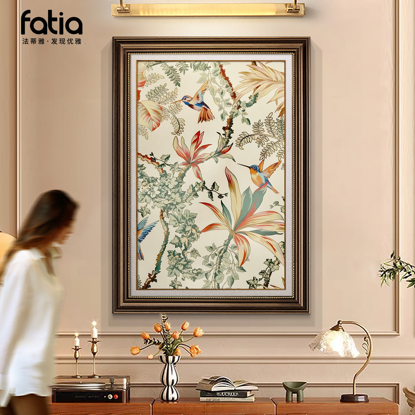 美式玄关装饰画花鸟复古油画入户走廊过道挂画客厅餐厅高级感壁画,家居饰品,现代装饰画,淘宝优惠券,粉丝福利购,淘宝优惠卷