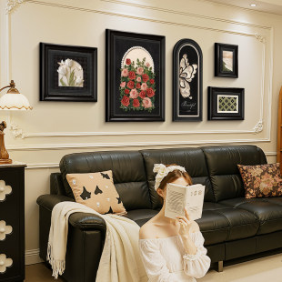 中古风客厅装饰画法式复古寓意好组合壁画日照金山沙发背景墙挂画