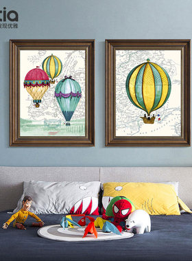 儿童房装饰画男孩女孩卧室墙面壁画床头画美式餐厅挂画卡通画气球