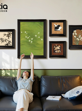 中古风客厅装饰画沙发背景墙挂画餐厅画法式复古油画宋氏美学壁画