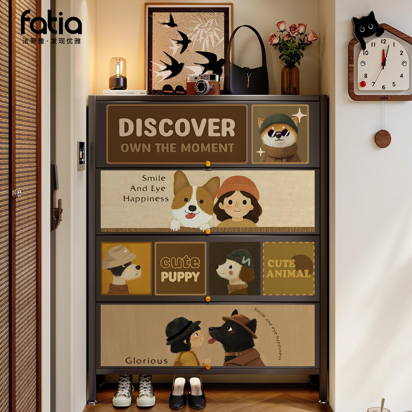 钢制鞋柜家用门口多层入户玄关收纳储物柜一体靠墙中古风2025新款