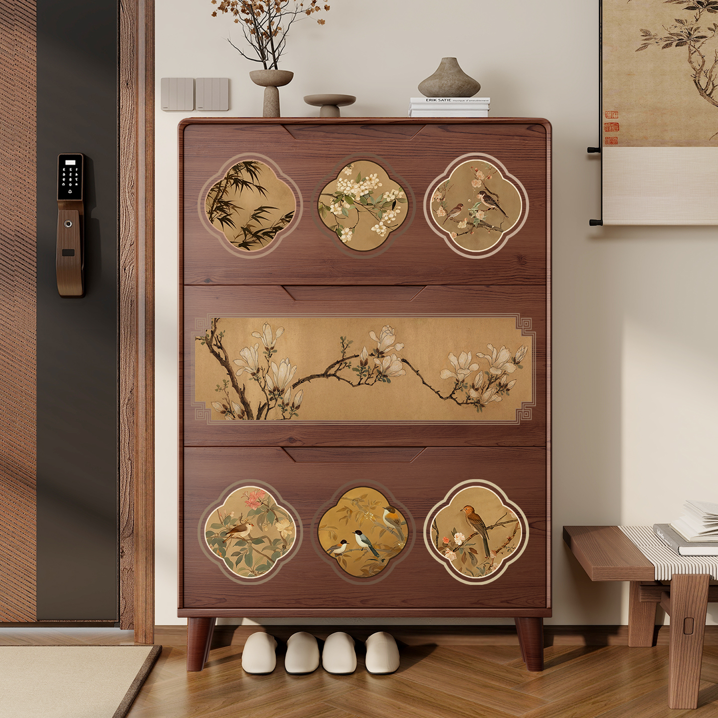 中式鞋柜进门入户玄关柜家用门口实木收纳柜一体靠墙门外走廊翻斗,住宅家具,鞋柜,淘宝优惠券,粉丝福利购,淘宝优惠卷