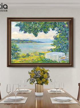 莫奈油画手绘餐厅装饰画轻奢高级感复古油画挂画2025新款手绘壁画