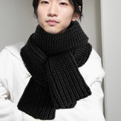 2025新款 黑色元 宝粗毛线围巾手工编织成品男女针织围脖女送男朋友