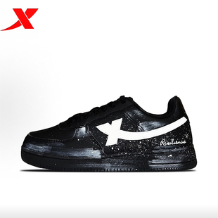 空军一号黑白泼墨手绘潮流百搭学院风嘻哈男女款 定制球鞋 特步板鞋