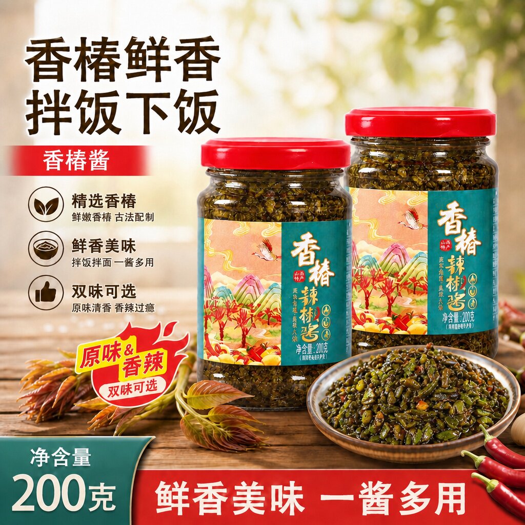 香椿酱山东泰山特产嫩芽红油素食拌饭拌面酱下饭菜开胃咸菜辣椒酱