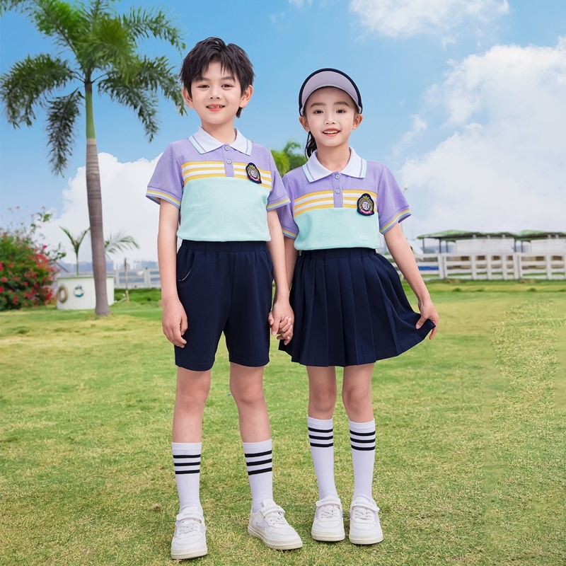 幼儿园园服合唱开学季儿童套装短袖衬衫活动薄款棒球服学院风服装