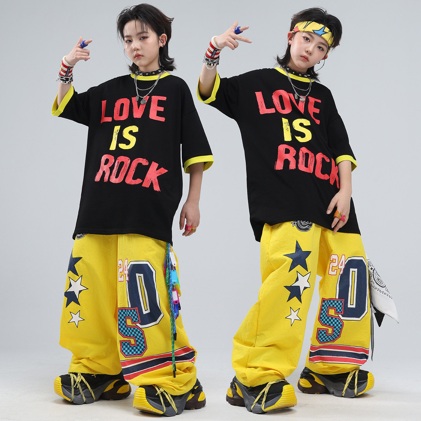 儿童街舞服衬衫酷帅舞蹈服女童字母hiphop服装破洞马甲皮衣迷彩裤
