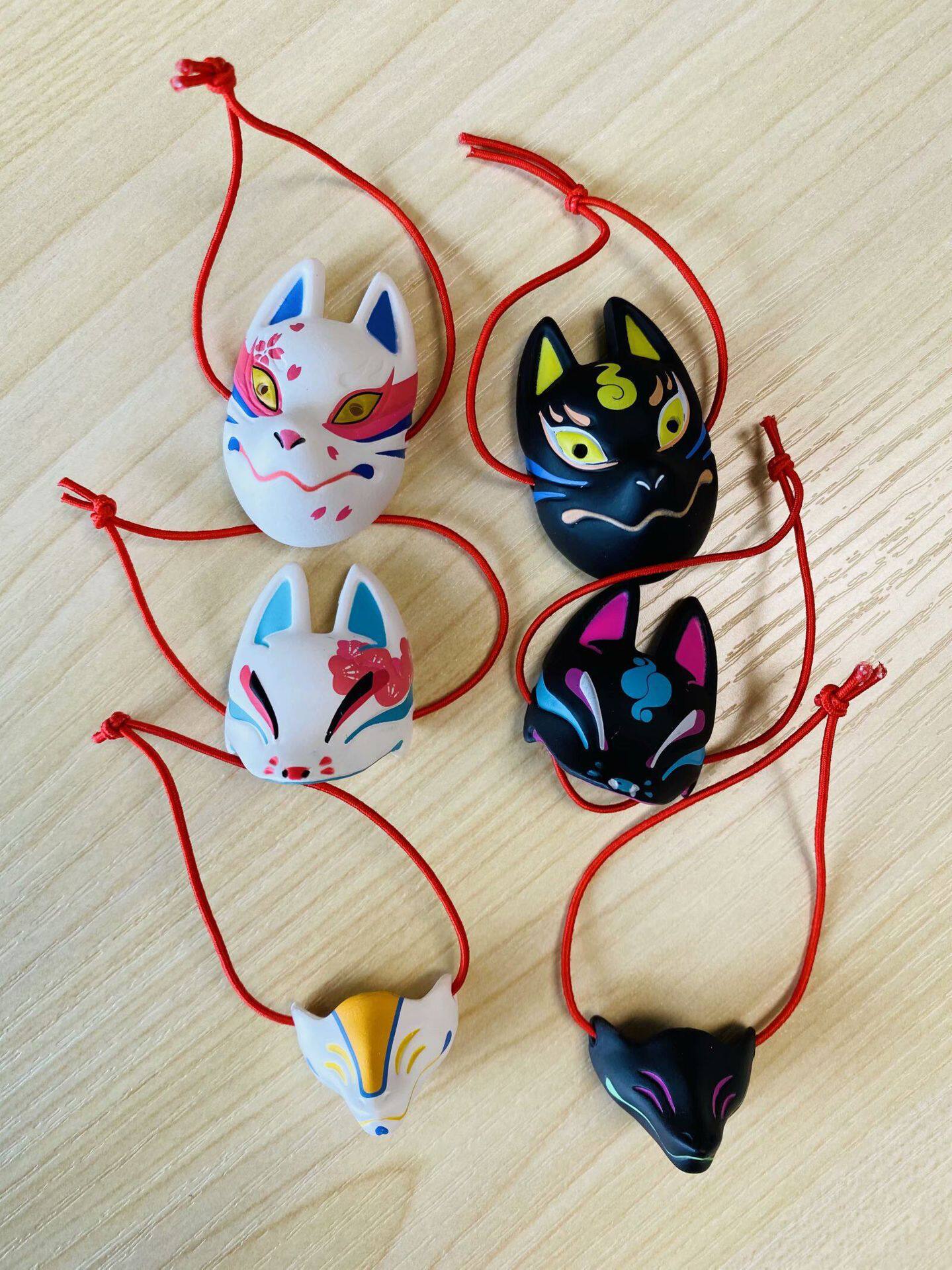 潮玩周边 6款 狐狸面具 q版 迷你 配件 挂件手办摆件袋装模型道具