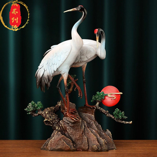 威弗列德高档贺寿礼送老人中式家居装饰品《松鹤延年》铜仙鹤摆件