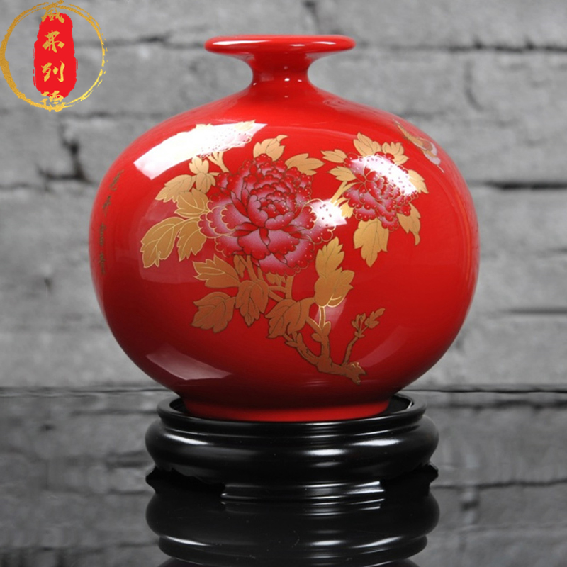 威弗列德新中式轻奢高档中国红结婚电视柜博古架客厅陶瓷花瓶摆件