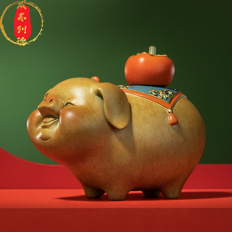 威弗列德可爱生肖猪桌面可爱开业礼办公室装饰品礼物全铜中式摆件