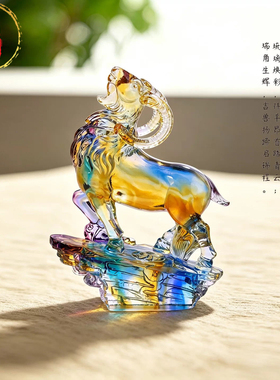 琉璃领头羊商务合作贺礼摆件