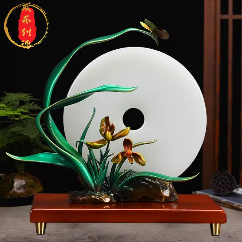 威弗列德新中式玉石平安扣摆件玄关酒柜禅意书房博古架全铜装饰品
