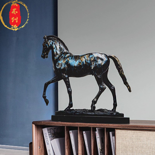 威弗列德办公室桌面装饰品送礼设计雕塑工艺品酒柜全铜马黑马摆件
