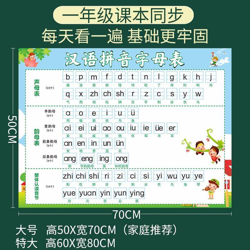 年一级汉语拼26字音母表墙贴挂图小学声母yqpy韵整体认读母音节贴