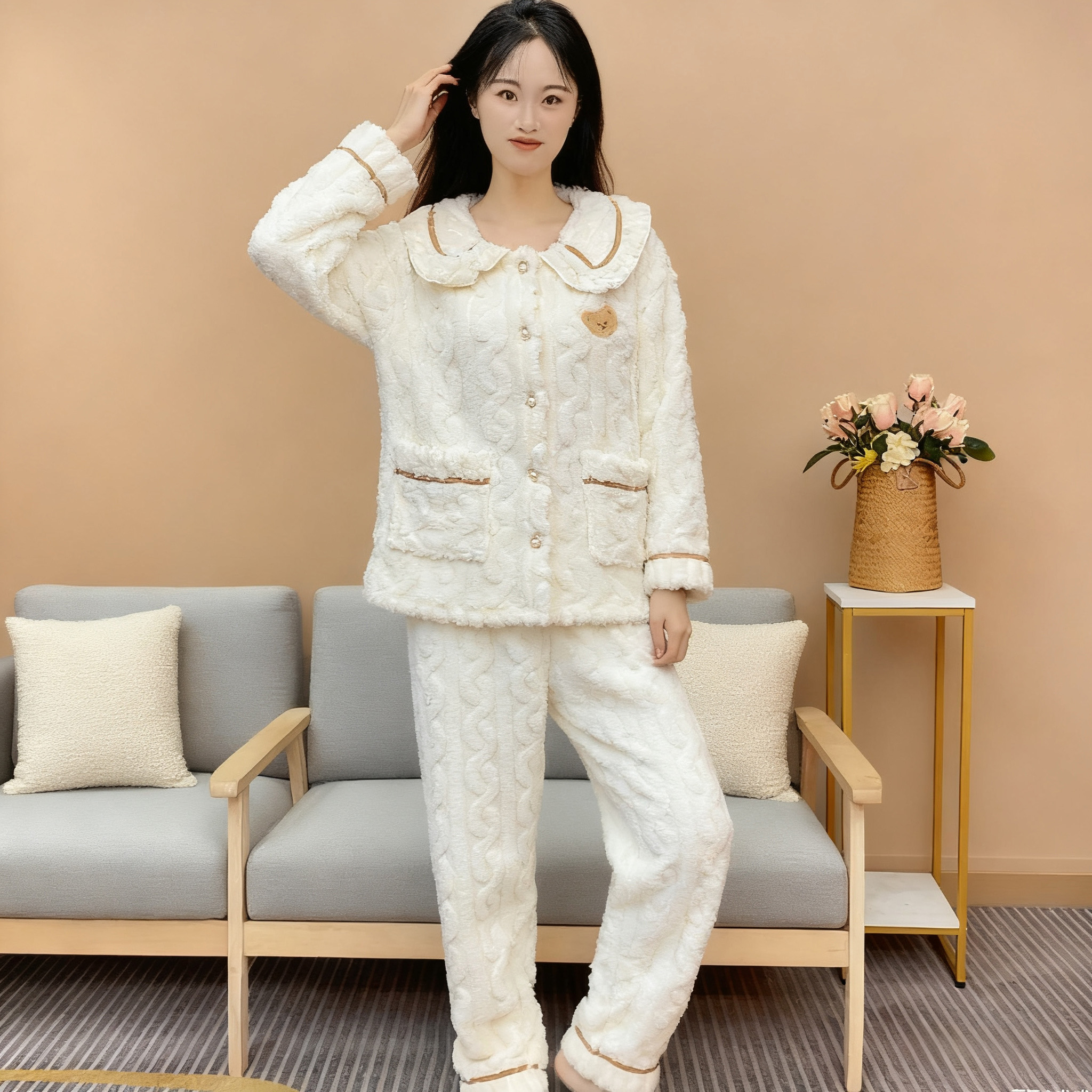 法兰绒可外穿睡衣套装仅45.9元