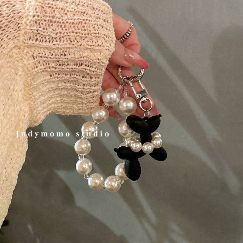 高颜值手机小挂件ins小狗珍珠串珠短款手链手机挂链手机链钥匙扣