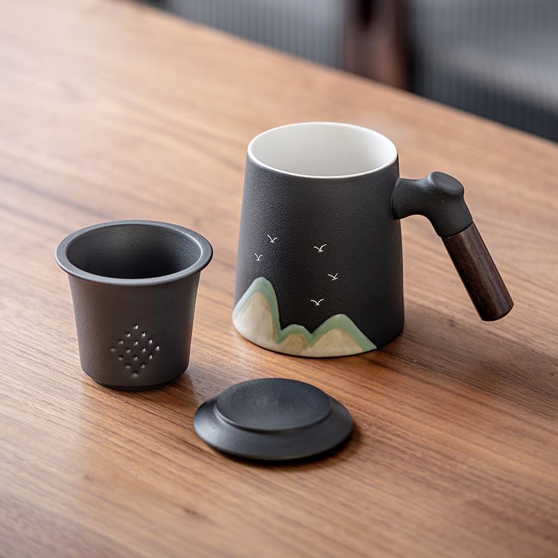 茶水分离式陶瓷水杯马克