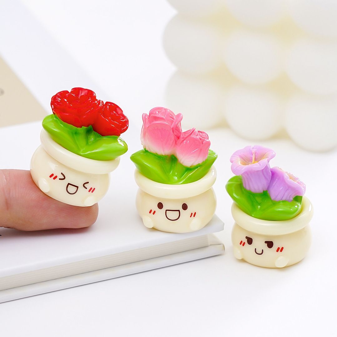 电动车装饰小摆件可爱表情向日葵玫瑰植物盆栽萌粒 diy装饰品挂配