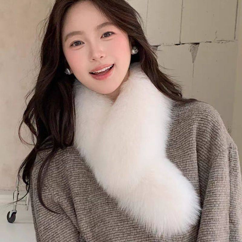 替换毛领韩版毛毛仿狐狸毛加厚双面围巾保暖冬季皮草纯色百搭围脖