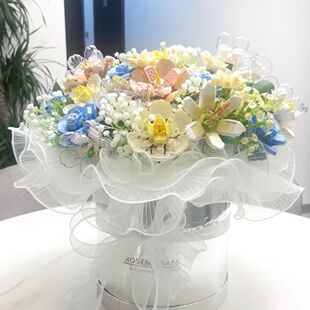 积木花束diy材料包DIY积木永生花女孩益智拼装玩具玫瑰茉莉向日葵