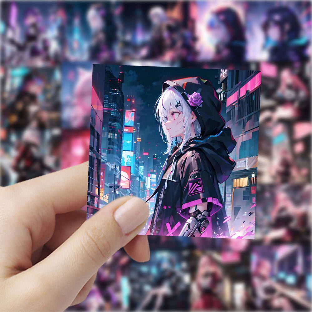 118张赛博朋克少女贴纸ins风高级感科技感贴画diy手账手机壳贴画