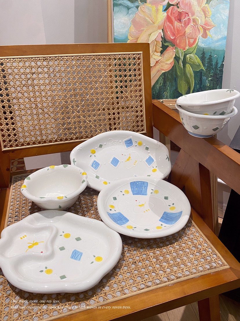 韩国可爱浮雕小飞鸽餐具家用陶瓷菜盘子米饭碗面碗创意高颜值碗碟,餐饮具,盘,淘宝优惠券,粉丝福利购,淘宝优惠卷