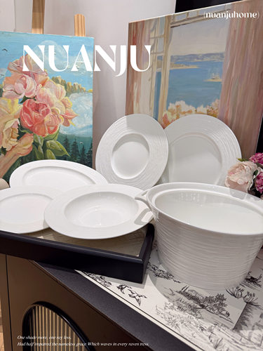 家用白色骨瓷质量好高颜值拉丝菜盘餐厅酒店餐具平盘碗烤盘汤碗