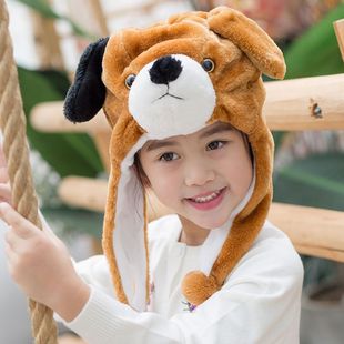 狗狗毛绒头套小狗头饰表演道具黄狗与斑点狗头帽动物毛绒头套成人