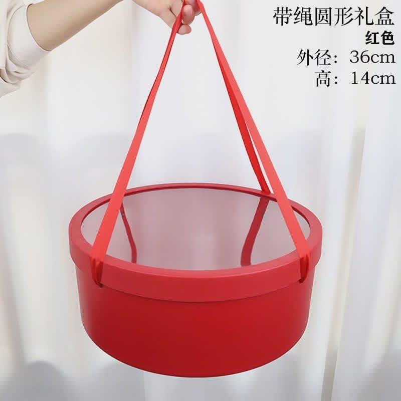 玫瑰花毯包装盒手提式防水圆形礼盒透明鲜花玫瑰花花束礼盒水果礼