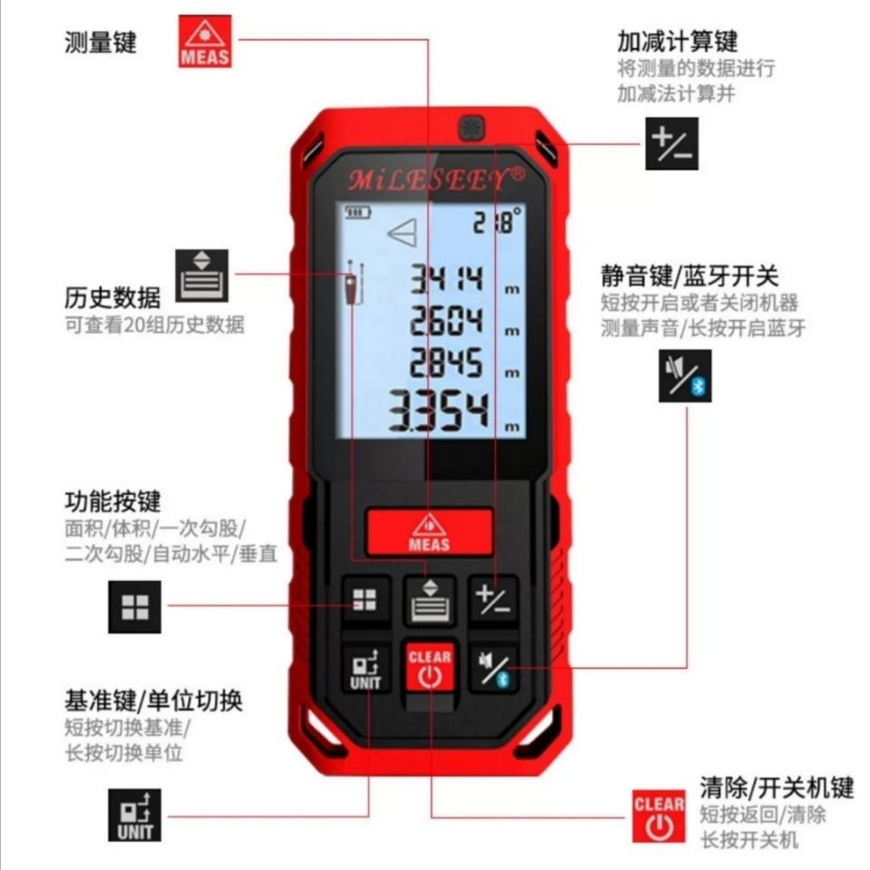 迈测激光测距仪手持红外线测量尺电子尺高精度量房仪器距离测量仪