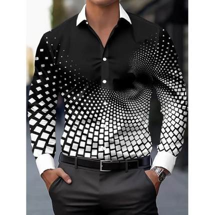 n's yli Black & Whe Geometric Print Button Up Shirt