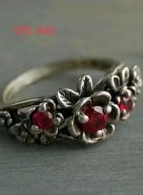 Vintage Bohemian Flower Red Crystal Rings for Women Gorgeous