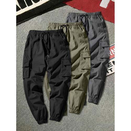 U 38080 Loose cotton cargo men's pants 宽松棉工装九分裤