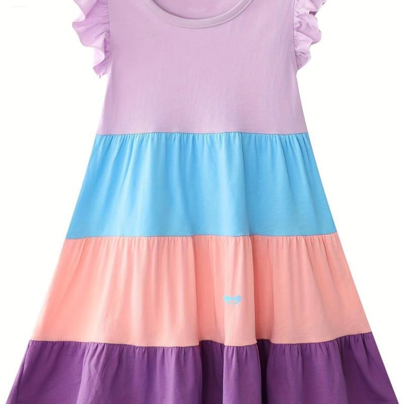 Girls' Summer Casual Short Sleeve Dress Cotton Layered跨境