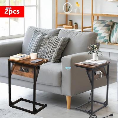 1pc C Shaped Side Table Wh Charging ation Nightstand