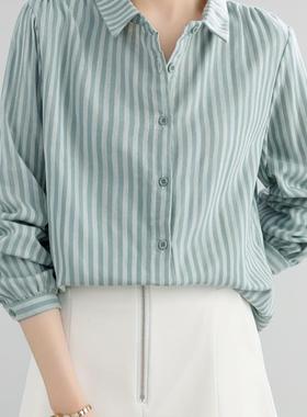 2025跨境新款欧美2025新款法式灵感绿色条纹女装跨境代发