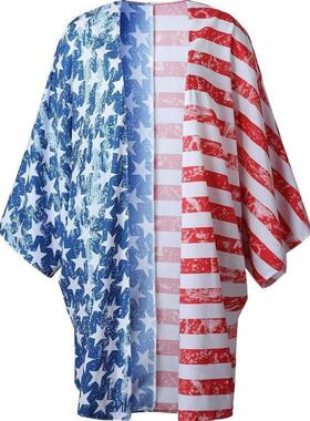 Women's Flag Kimono Cover up Beachwear Cardigan Loose Tops