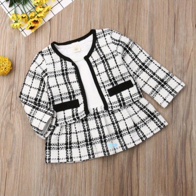 Youngsters Girls' 2pcs Princess Outf Black Whe Plaid跨境