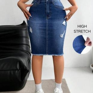 Pocket Ripped Denim Skirt Casual Women Faion