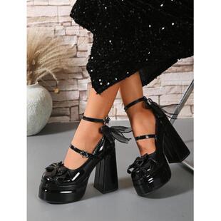 Women's Faionable Glossy PU Leather Platform Mary Janes