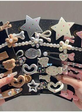 8pcs k ar Bow Faux Pearl Hair Clip Set Cute Acrylic跨境