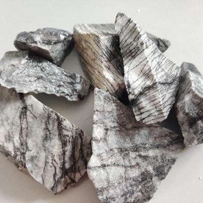 Natural Limestone wh Black Thread Healing Obelisk Black