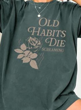 Women's Floral & Letter Print Round Neck Faion Casual Drop