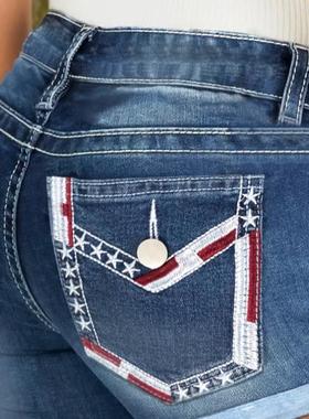 2025跨境新款欧美大码女式仿旧水洗蓝色牛仔短裤跨境代发