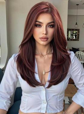 外贸代发速卖通跨境新款其他假发20英寸女士淡红色