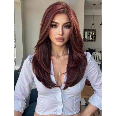 外贸代发速卖通跨境新款其他假发20英寸女士淡红色